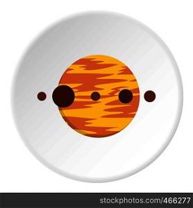 Planet and moons icon in flat circle isolated on white background vector illustration for web. Planet and moons icon circle