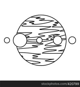 Planet and moons icon. Outline illustration of planet and moons vector icon for web. Planet and moons icon, outline style