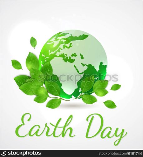 Planet Earth and green branch. Card for Earth Day.