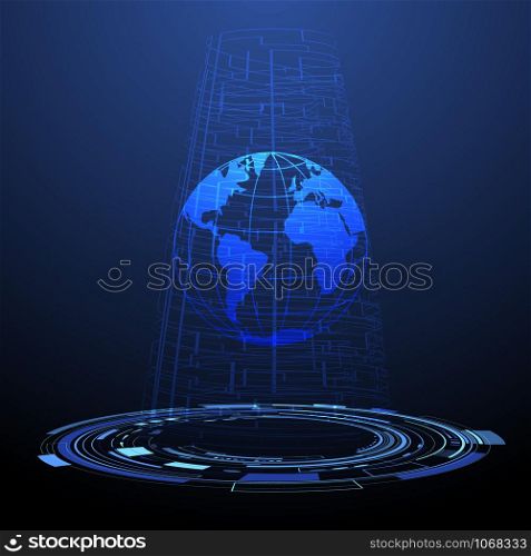 Planet Earth Globe Digital technology icon vector illustration. internet of things template background. Abstract cyberspace network ecosystem innovation design. Iot, smart home connection, house control by smartphone