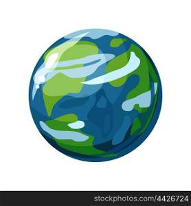 Planet Earth icon. Globe icon. Element of solar system. Solar system. Isolated planet. Blue round planet. Isolated object in flat design on white background. Vector illustration.. Planet Earth Icon