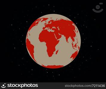 Planet Earth in deep space. Vector illustration in flat design. Vintage cosmic background, universe with stars.. Planet Earth in deep space