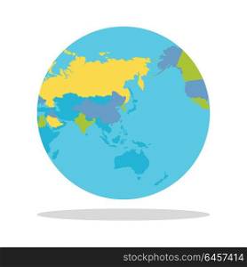 Planet Earth with Countries Vector Illustration.. Planet Earth vector illustration. World Globe with political map. Countries silhouettes on the planet surface. Global world concept. Asia, East, India, Indochina, Australia, Indian and Pacific oceans.