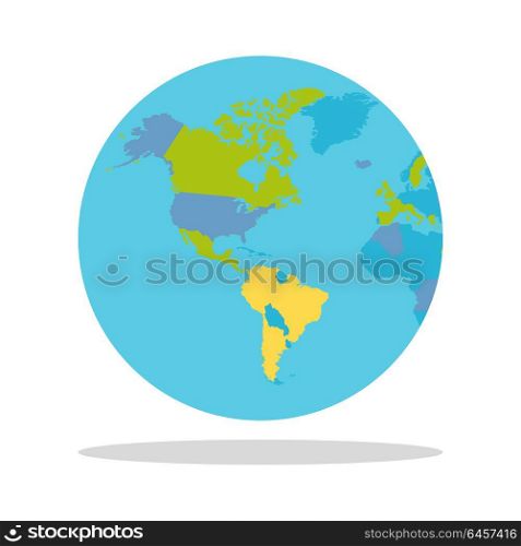 Planet Earth with Countries Vector Illustration.. Planet Earth vector illustration. World Globe with political map. Countries silhouettes on the planet surface. Global world concept. North and South America, Pacific and Atlantic oceans on white.