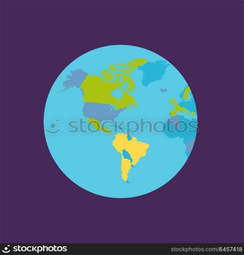 Planet Earth with Countries Vector Illustration.. Planet Earth vector illustration. World Globe with political map. Countries silhouettes on the planet surface. Global world concept. North and South America, Pacific and Atlantic oceans from space.