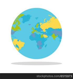 Planet Earth with Countries Vector Illustration.. Planet Earth vector illustration. World Globe with political map. Countries silhouettes on the planet surface. Global world concept. Europe, Eurasia, Greenland, India, Africa, Middle East on white.