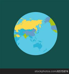 Planet Earth with Countries Vector Illustration.. Planet Earth vector illustration. World Globe with political map. Countries silhouettes on the planet surface. Global world concept. Asia, East, India, Australia, Indian and Pacific ocean from space.