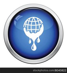 Planet flowing down water icon. Glossy button design. Vector illustration.