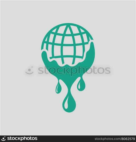 Planet flowing down water icon. Gray background with green. Vector illustration.