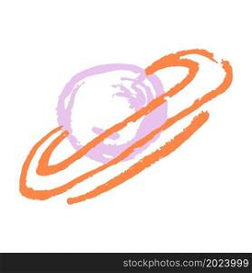 Planet. Icon in hand draw style. Drawing with wax crayons, colored chalk, children&rsquo;s creativity. Sign, symbol, sticker. Icon in hand draw style. Drawing with wax crayons, children&rsquo;s creativity