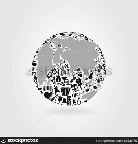 Planet made of musical instruments. A vector illustration