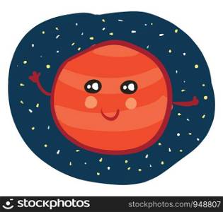 Planet mercury in red color with lot of stars in the atmosphere, vector, color drawing or illustration.