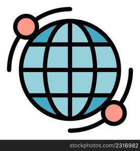 Planet network icon. Outline planet network vector icon color flat isolated. Planet network icon color outline vector