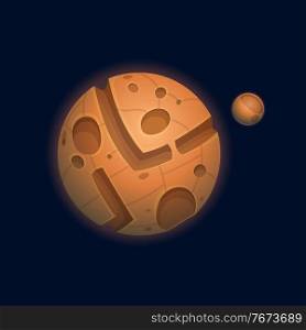 Planet of chocolate isolated sweet confectionery world flat cartoon icon. Vector tasty sphere with craters, ui game design element. Brown choco outer space globe, yummy atmosphere habitable planet. sweet confectionery world, planet of chocolate