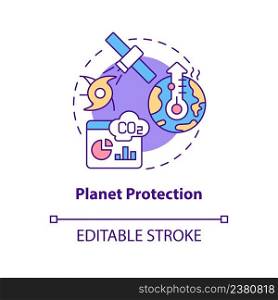 Planet protection concept icon. Climate changes control. Space exploration benefit abstract idea thin line illustration. Isolated outline drawing. Editable stroke. Arial, Myriad Pro-Bold fonts used. Planet protection concept icon