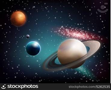 Planet Set Realistic Composition. Planet set realistic composition with saturn in the foreground and the earth with a mars on back vector illustration