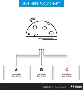 planet, space, moon, flag, mars Business Flow Chart Design with 3 Steps. Line Icon For Presentation Background Template Place for text. Vector EPS10 Abstract Template background