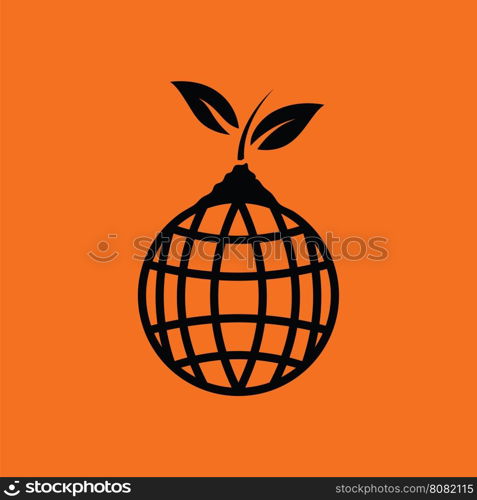 Planet sprout icon. Orange background with black. Vector illustration.