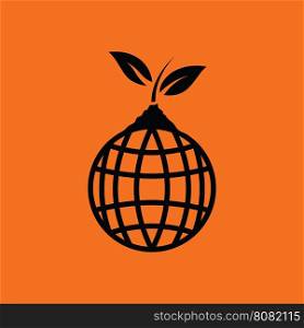 Planet sprout icon. Orange background with black. Vector illustration.