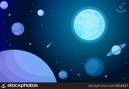 Planet Star Sun Moon Space Flat Vector Illustration