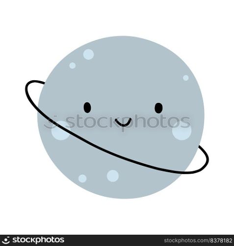 Planet with cute face and smile. Children cartoon illustration. Space sticker for baby.