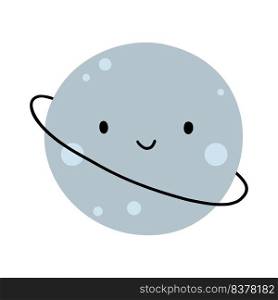 Planet with cute face and smile. Children cartoon illustration. Space sticker for baby.