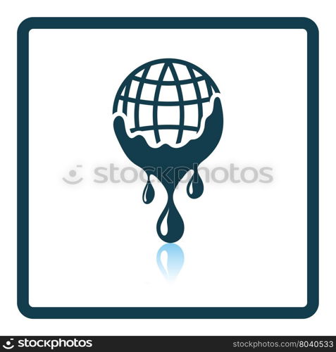 Planet with flowing down water icon. Shadow reflection design. Vector illustration.