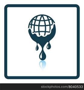 Planet with flowing down water icon. Shadow reflection design. Vector illustration.
