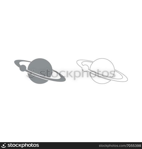 Planet with satellite on the ring grey set icon .