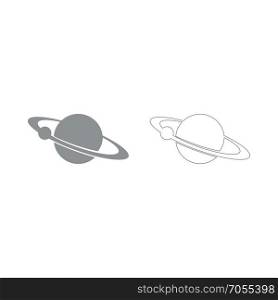 Planet with satellite on the ring grey set icon .
