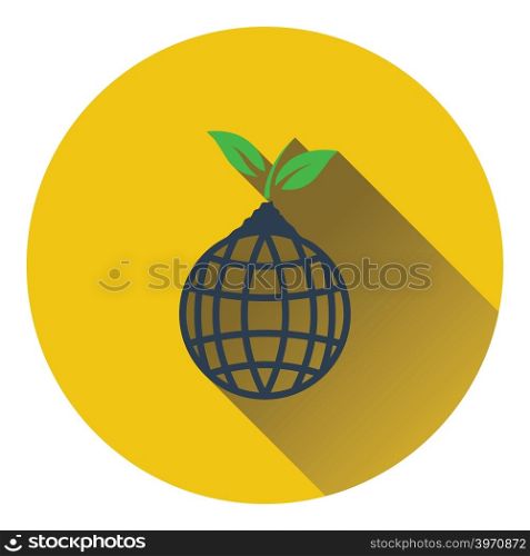 Planet with sprout icon. Flat design. Vector illustration.
