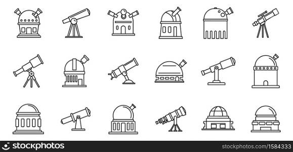 Planetarium astronomy icons set. Outline set of planetarium astronomy vector icons for web design isolated on white background. Planetarium astronomy icons set, outline style