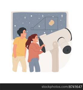Planetarium trip isolated cartoon vector illustration. Children looking in a big telescope, outer space observation, learn about astronomical objects, planetarium field trip vector cartoon.. Planetarium trip isolated cartoon vector illustration.