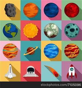 Planets icon set. Flat set of planets vector icons for web design. Planets icon set, flat style