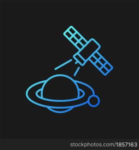 Planets observation process gradient vector icon for dark theme. Capturing planetary anomalies with satelites. Thin line color symbol. Modern style pictogram. Vector isolated outline drawing. Planets observation process gradient vector icon for dark theme