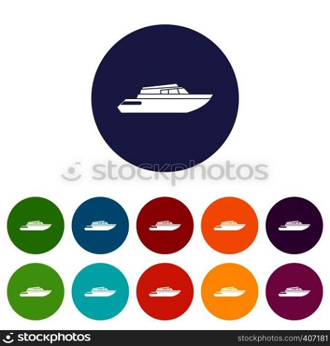 Planing powerboat set icons in different colors isolated on white background. Planing powerboat set icons