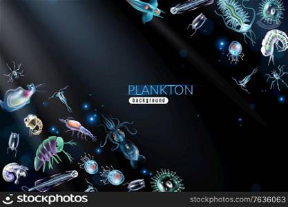 Plankton abstract background with marine different small organism both phytoplankton and zooplankton cartoon vector illustration. Plankton Abstract Background