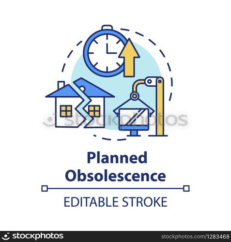 Planned obsolescence concept icon. Products with limited period of use. Unendurable technology. Overconsumption idea thin line illustration. Vector isolated outline RGB color drawing. Editable stroke