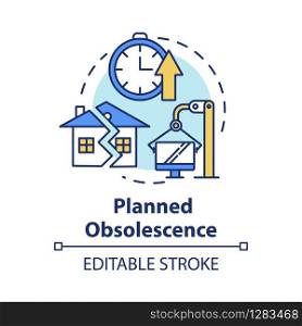 Planned obsolescence concept icon. Products with limited period of use. Unendurable technology. Overconsumption idea thin line illustration. Vector isolated outline RGB color drawing. Editable stroke