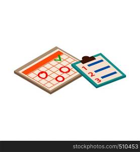 Planner and check list icon in isometric 3d style isolated on white background. Planner and check list icon, isometric 3d style