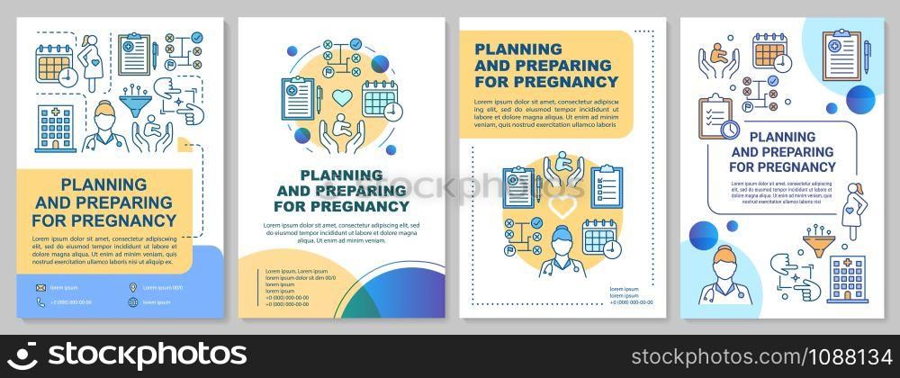 Planning and preparing for pregnancy brochure template. Flyer, booklet, leaflet print, cover design with linear illustrations. Vector page layouts for magazines, annual reports, advertising posters