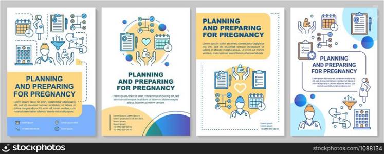 Planning and preparing for pregnancy brochure template. Flyer, booklet, leaflet print, cover design with linear illustrations. Vector page layouts for magazines, annual reports, advertising posters