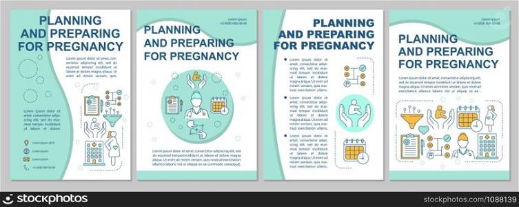Planning and preparing for pregnancy modern brochure template. Flyer, booklet, leaflet print, cover design with linear illustrations. Vector page layouts for magazines, reports, advertising posters
