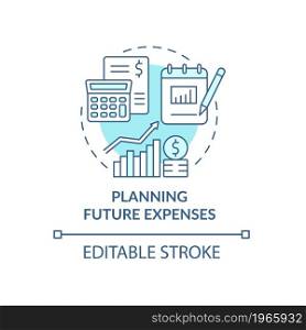 Planning future expenses blue concept icon. Forecast for income. Financial regulation. Business model abstract idea thin line illustration. Vector isolated outline color drawing. Editable stroke. Planning future expenses blue concept icon