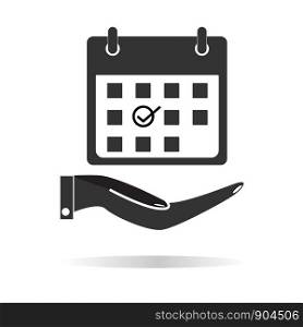 Planning, hand holding calendar icon with shadow on white background. flat style. Planning icon for your web site design, logo, app, UI, mobile app. time management symbol.
