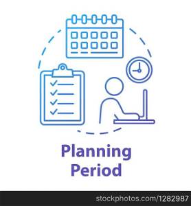 Planning period concept icon. Career objective. Self-building businessman. Checklist for project. Scheduling work idea thin line illustration. Vector isolated outline RGB color drawing