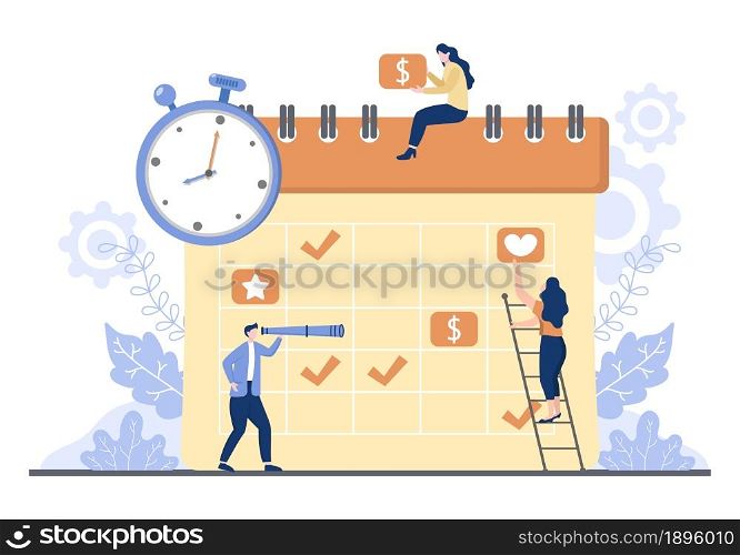 Planning Schedule or Time Management with Calendar Business Meeting, Activities and Events Organizing Process Office Working. Background Vector Illustration