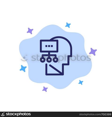 Planning, Theory, Mind, Head Blue Icon on Abstract Cloud Background