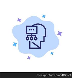 Planning, Theory, Mind, Head Blue Icon on Abstract Cloud Background
