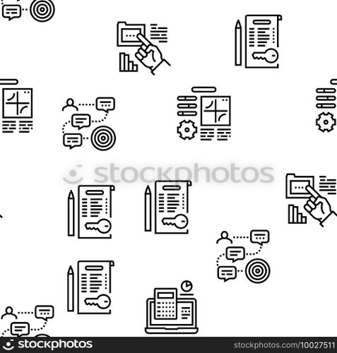 Planning Work Process Vector Seamless Pattern Thin Line Illustration. Planning Work Process Vector Seamless Pattern